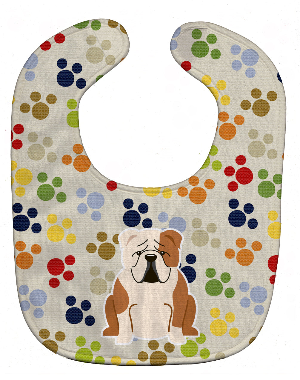 Pawprints English Bulldog Fawn White Baby Bib Easy-Clean Baby Bib Baby Feeding Accessory Baby Mealtime Essential, 10 x 13, Multicolor