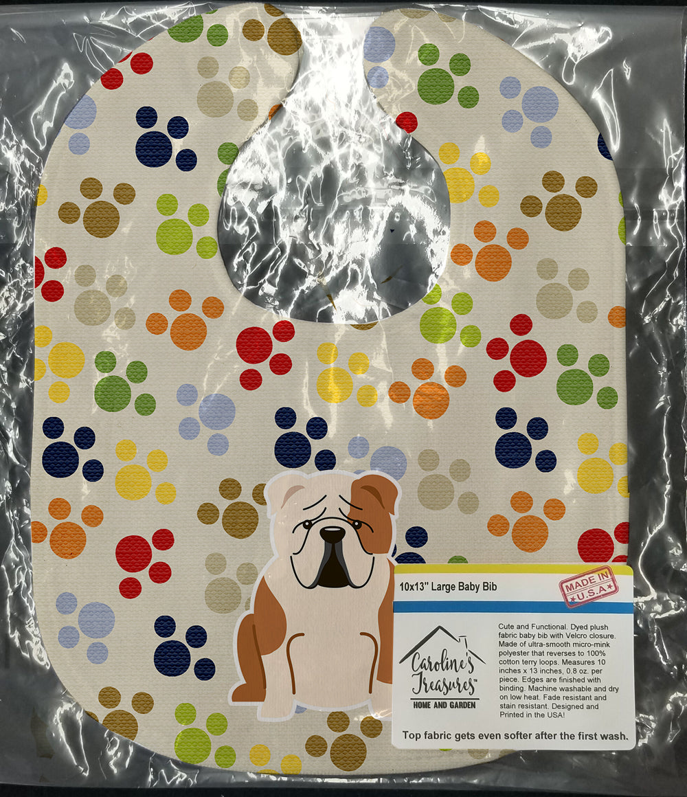 Pawprints English Bulldog Fawn White Baby Bib Easy-Clean Baby Bib Baby Feeding Accessory Baby Mealtime Essential, 10 x 13, Multicolor