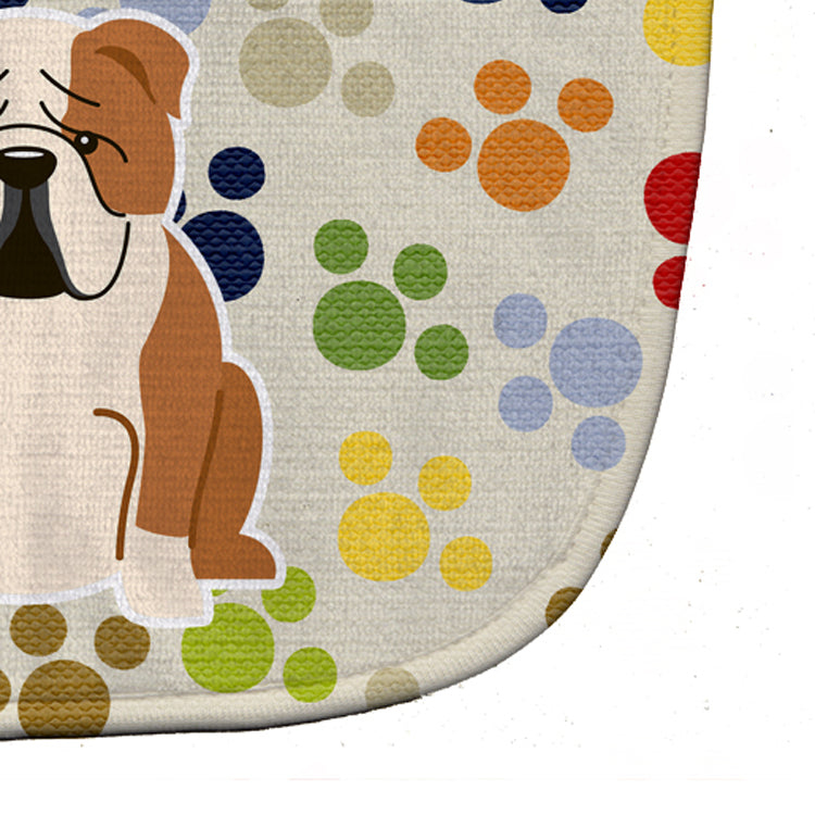 Pawprints English Bulldog Fawn White Baby Bib Easy-Clean Baby Bib Baby Feeding Accessory Baby Mealtime Essential, 10 x 13, Multicolor