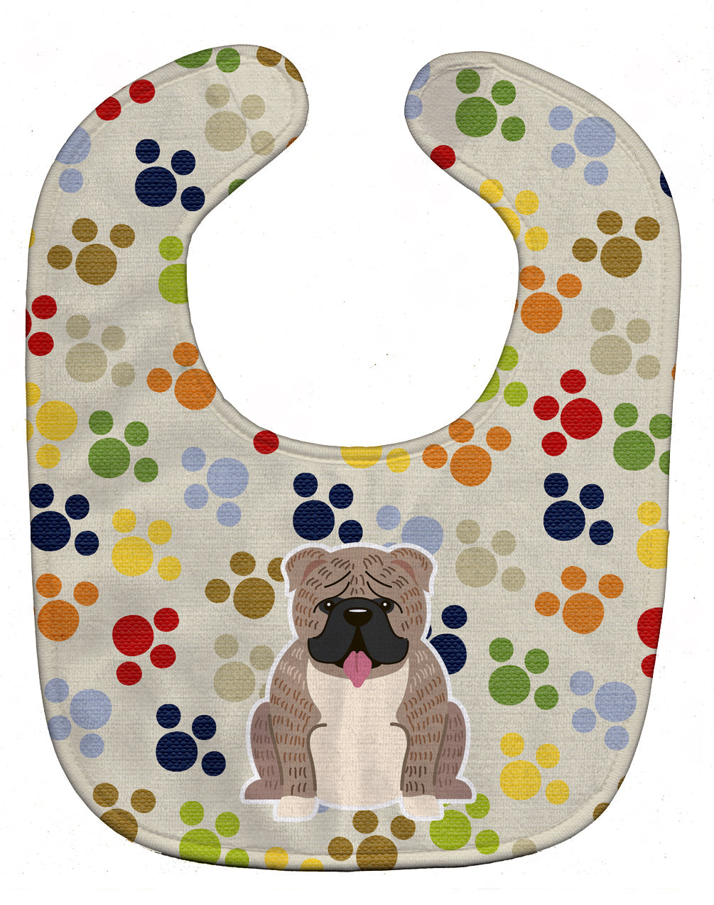 Pawprints English Bulldog Grey Brindle  Baby Bib Easy-Clean Baby Bib Baby Feeding Accessory Baby Mealtime Essential, 10 x 13, Multicolor