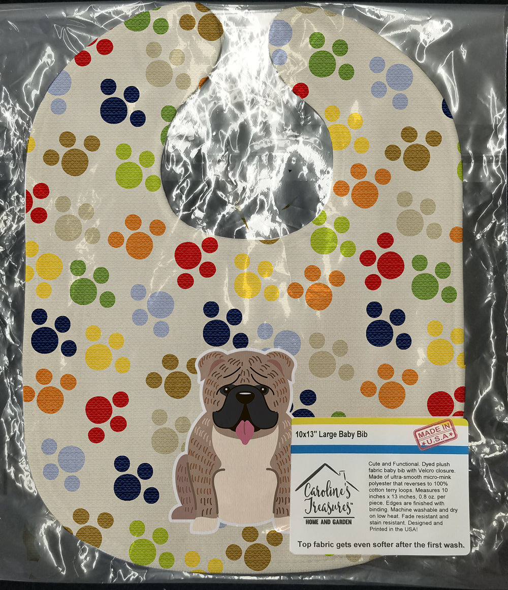 Pawprints English Bulldog Grey Brindle  Baby Bib Easy-Clean Baby Bib Baby Feeding Accessory Baby Mealtime Essential, 10 x 13, Multicolor