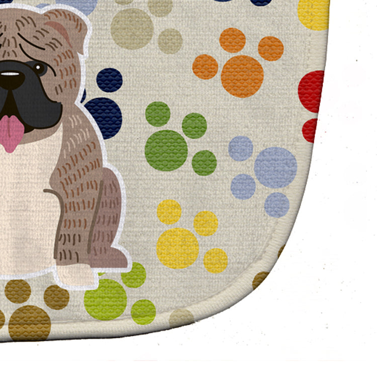 Pawprints English Bulldog Grey Brindle  Baby Bib Easy-Clean Baby Bib Baby Feeding Accessory Baby Mealtime Essential, 10 x 13, Multicolor