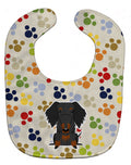 Pawprints Wire Haired Dachshund Black Tan Baby Bib Easy-Clean Baby Bib Baby Feeding Accessory Baby Mealtime Essential, 10 x 13, Multicolor