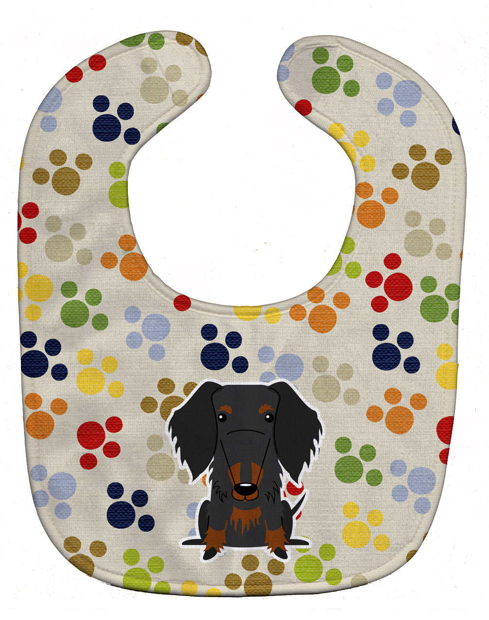 Pawprints Wire Haired Dachshund Black Tan Baby Bib Easy-Clean Baby Bib Baby Feeding Accessory Baby Mealtime Essential, 10 x 13, Multicolor