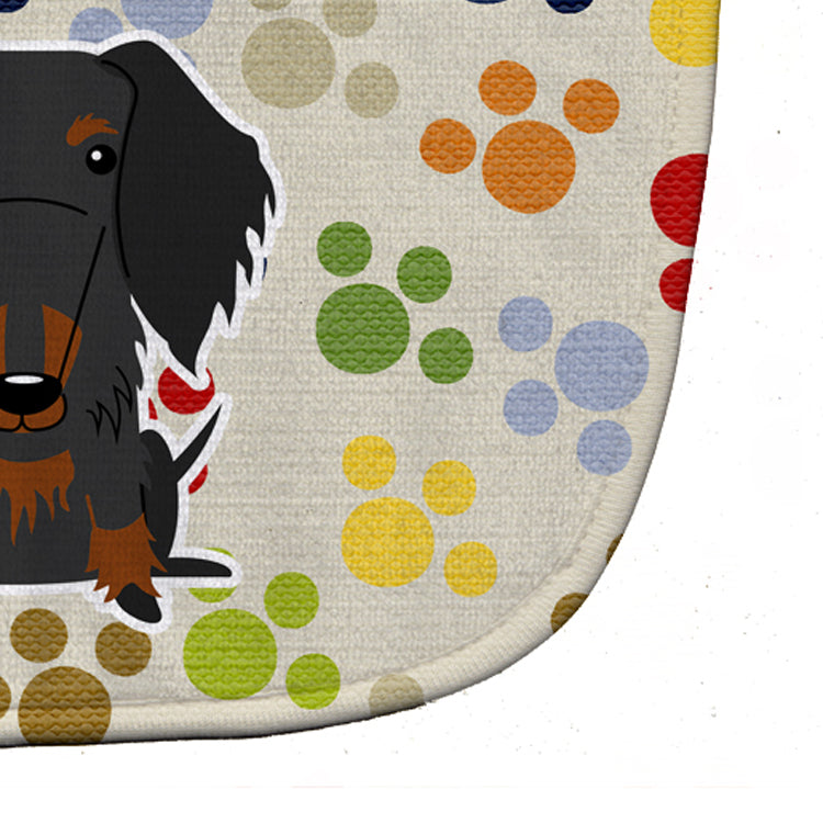 Pawprints Wire Haired Dachshund Black Tan Baby Bib Easy-Clean Baby Bib Baby Feeding Accessory Baby Mealtime Essential, 10 x 13, Multicolor