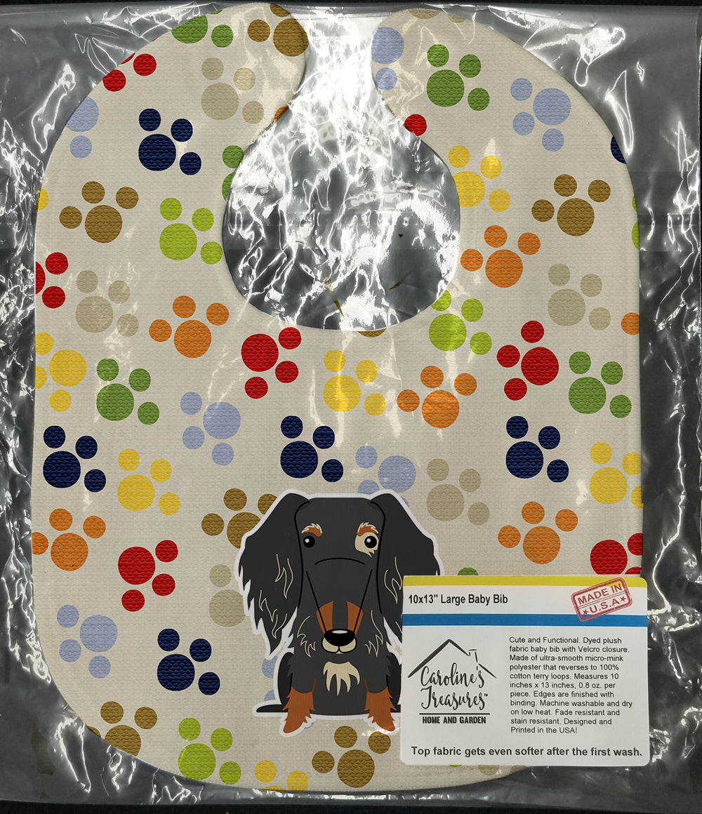 Pawprints Wire Haired Dachshund Dapple Baby Bib Easy-Clean Baby Bib Baby Feeding Accessory Baby Mealtime Essential, 10 x 13, Multicolor