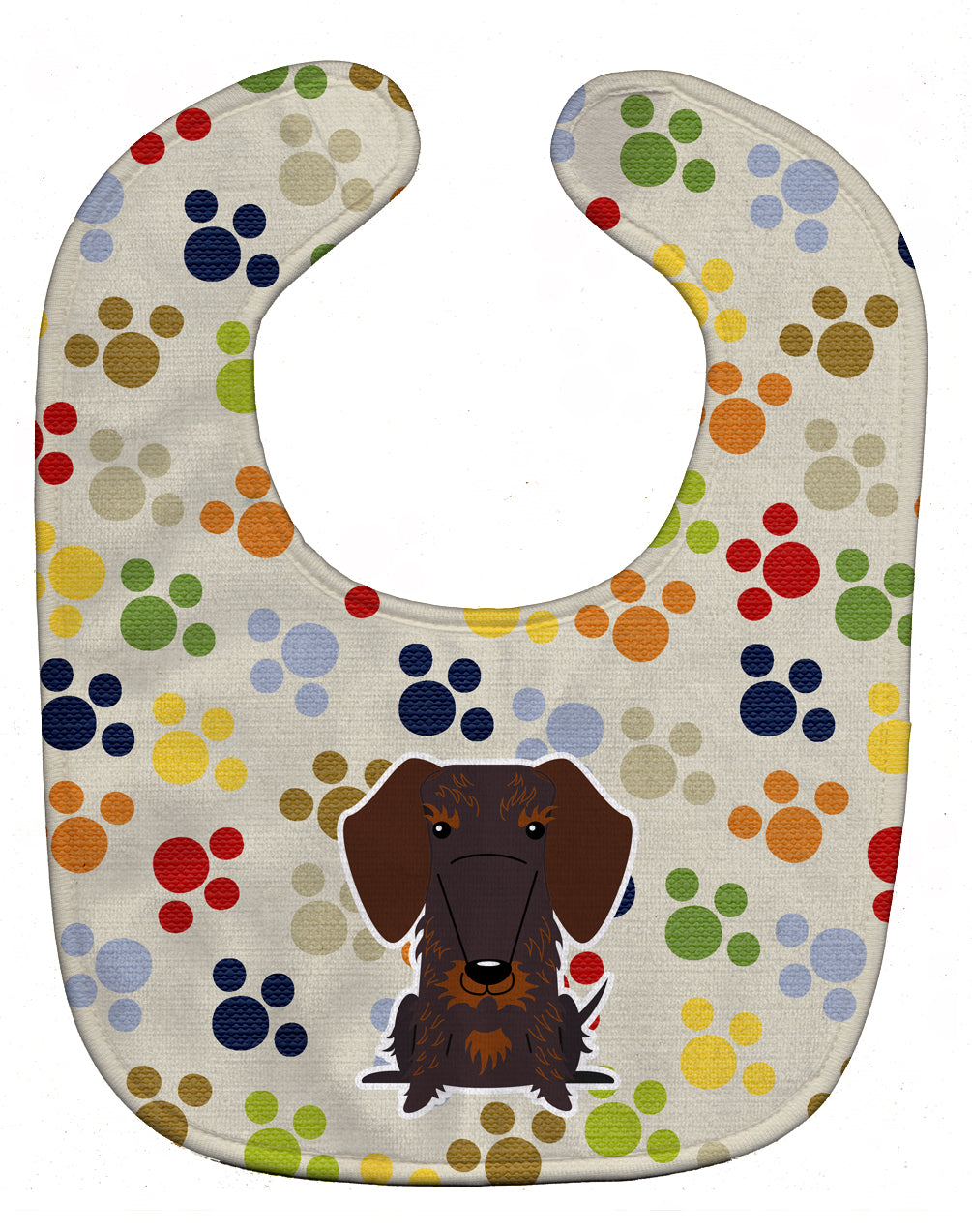 Pawprints Wire Haired Dachshund Chocolate Baby Bib Easy-Clean Baby Bib Baby Feeding Accessory Baby Mealtime Essential, 10 x 13, Multicolor