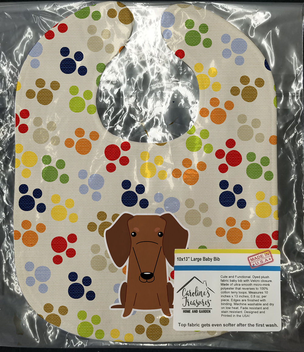 Pawprints Dachshund Red Brown Baby Bib Easy-Clean Baby Bib Baby Feeding Accessory Baby Mealtime Essential, 10 x 13, Multicolor