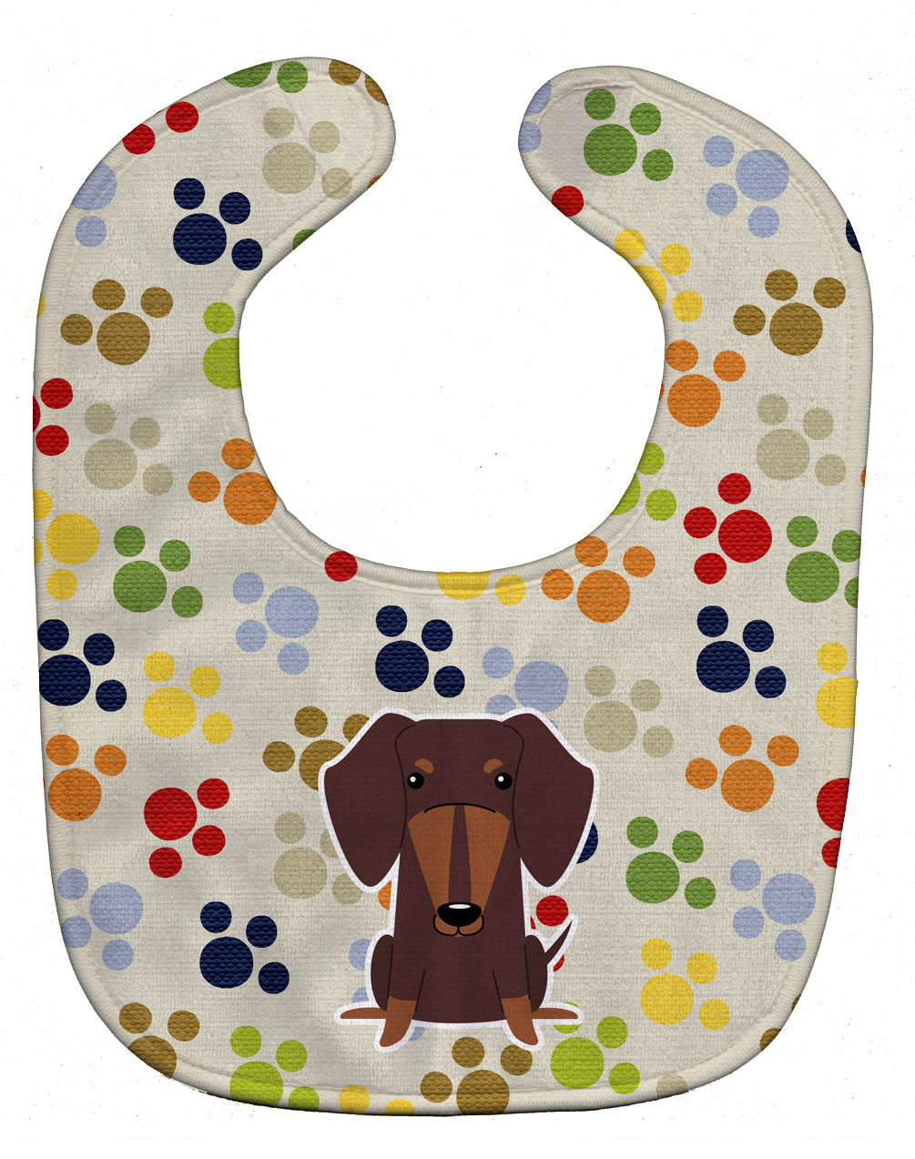 Pawprints Dachshund Chocolate Baby Bib Easy-Clean Baby Bib Baby Feeding Accessory Baby Mealtime Essential, 10 x 13, Multicolor