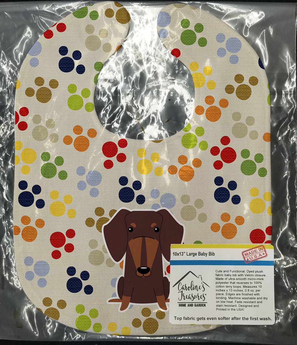 Pawprints Dachshund Chocolate Baby Bib Easy-Clean Baby Bib Baby Feeding Accessory Baby Mealtime Essential, 10 x 13, Multicolor