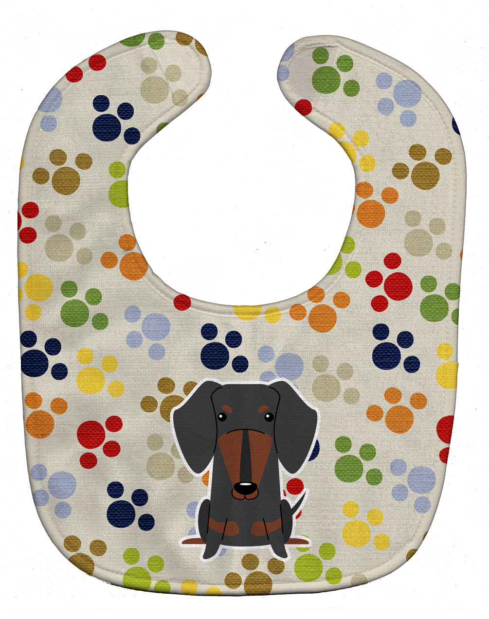 Pawprints Dachshund Black Tan Baby Bib Easy-Clean Baby Bib Baby Feeding Accessory Baby Mealtime Essential, 10 x 13, Multicolor