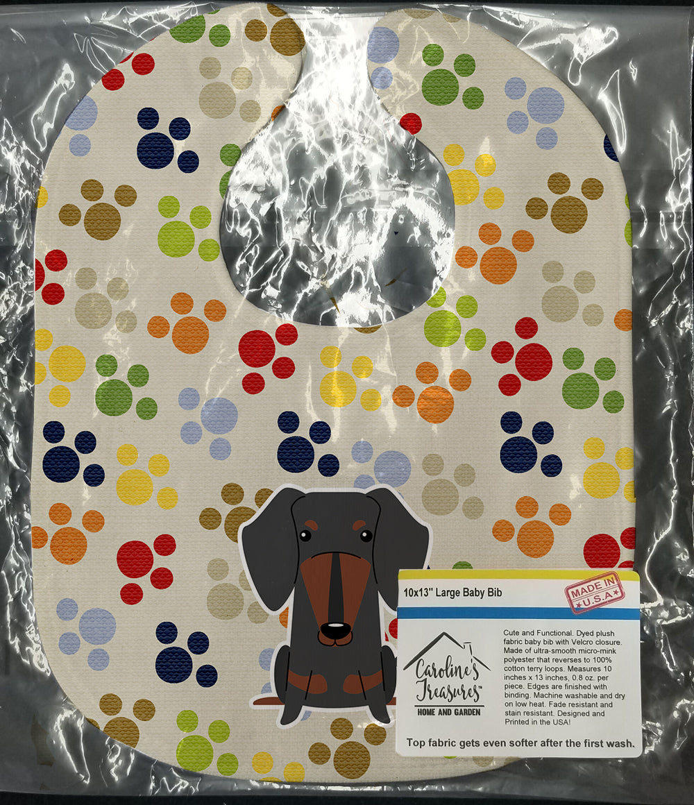 Pawprints Dachshund Black Tan Baby Bib Easy-Clean Baby Bib Baby Feeding Accessory Baby Mealtime Essential, 10 x 13, Multicolor
