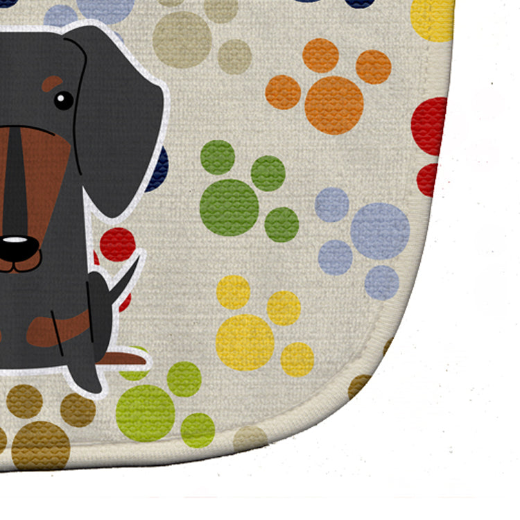 Pawprints Dachshund Black Tan Baby Bib Easy-Clean Baby Bib Baby Feeding Accessory Baby Mealtime Essential, 10 x 13, Multicolor