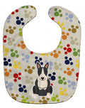 Pawprints Bull Terrier Black White Baby Bib Easy-Clean Baby Bib Baby Feeding Accessory Baby Mealtime Essential, 10 x 13, Multicolor