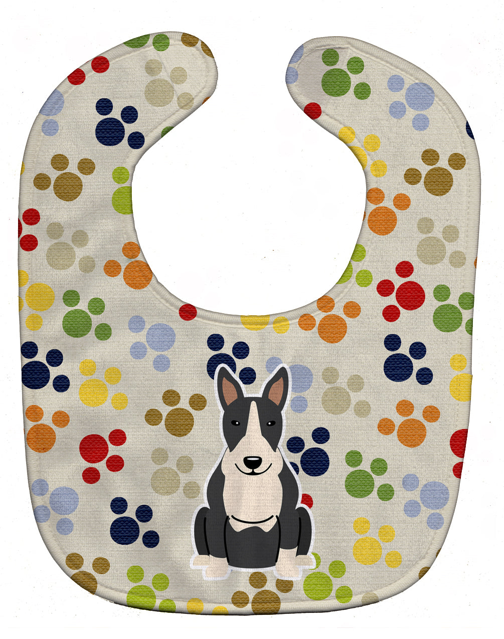 Pawprints Bull Terrier Black White Baby Bib Easy-Clean Baby Bib Baby Feeding Accessory Baby Mealtime Essential, 10 x 13, Multicolor
