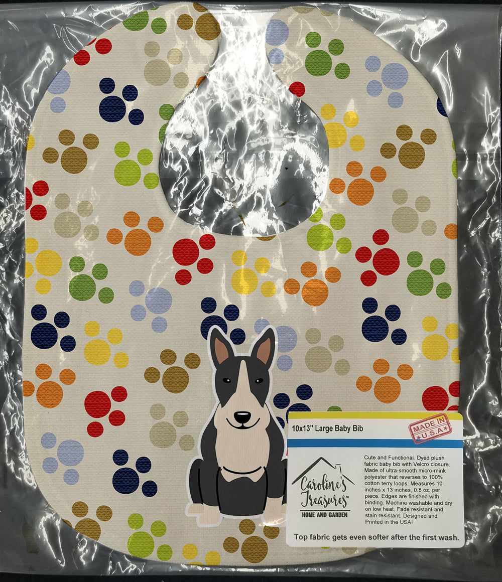 Pawprints Bull Terrier Black White Baby Bib Easy-Clean Baby Bib Baby Feeding Accessory Baby Mealtime Essential, 10 x 13, Multicolor