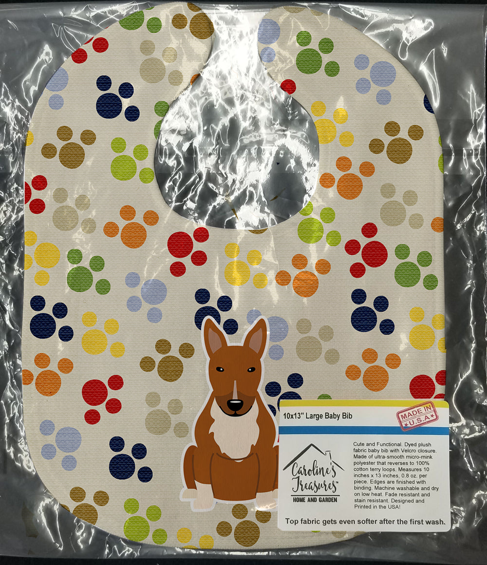 Pawprints Bull Terrier Red Baby Bib Easy-Clean Baby Bib Baby Feeding Accessory Baby Mealtime Essential, 10 x 13, Multicolor