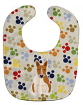 Pawprints Bull Terrier Red White Baby Bib Easy-Clean Baby Bib Baby Feeding Accessory Baby Mealtime Essential, 10 x 13, Multicolor