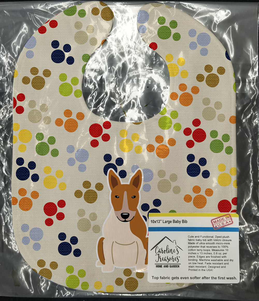 Pawprints Bull Terrier Red White Baby Bib Easy-Clean Baby Bib Baby Feeding Accessory Baby Mealtime Essential, 10 x 13, Multicolor