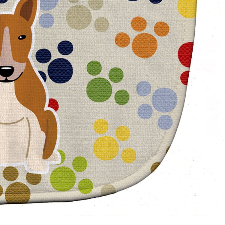 Pawprints Bull Terrier Red White Baby Bib Easy-Clean Baby Bib Baby Feeding Accessory Baby Mealtime Essential, 10 x 13, Multicolor