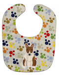 Pawprints Bull Terrier Brindle Baby Bib Easy-Clean Baby Bib Baby Feeding Accessory Baby Mealtime Essential, 10 x 13, Multicolor