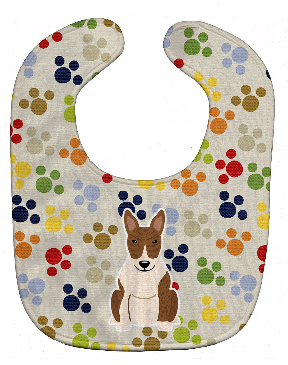 Pawprints Bull Terrier Brindle Baby Bib Easy-Clean Baby Bib Baby Feeding Accessory Baby Mealtime Essential, 10 x 13, Multicolor