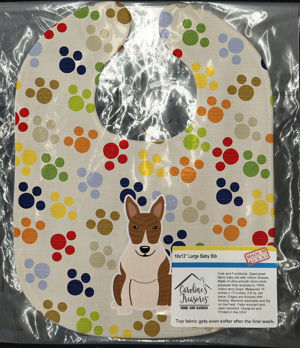 Pawprints Bull Terrier Brindle Baby Bib Easy-Clean Baby Bib Baby Feeding Accessory Baby Mealtime Essential, 10 x 13, Multicolor