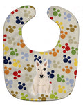 Pawprints Bull Terrier White Baby Bib Easy-Clean Baby Bib Baby Feeding Accessory Baby Mealtime Essential, 10 x 13, Multicolor