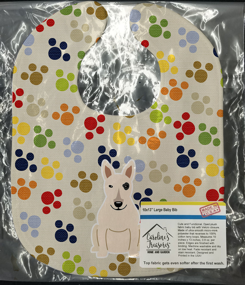 Pawprints Bull Terrier White Baby Bib Easy-Clean Baby Bib Baby Feeding Accessory Baby Mealtime Essential, 10 x 13, Multicolor