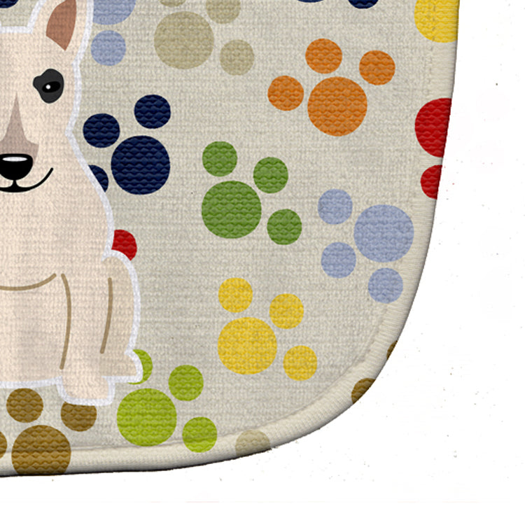 Pawprints Bull Terrier White Baby Bib Easy-Clean Baby Bib Baby Feeding Accessory Baby Mealtime Essential, 10 x 13, Multicolor