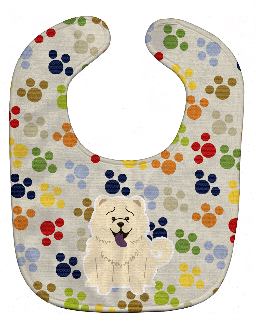 Pawprints Chow Chow White Baby Bib Easy-Clean Baby Bib Baby Feeding Accessory Baby Mealtime Essential, 10 x 13, Multicolor