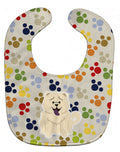 Pawprints Chow Chow White Baby Bib Easy-Clean Baby Bib Baby Feeding Accessory Baby Mealtime Essential, 10 x 13, Multicolor