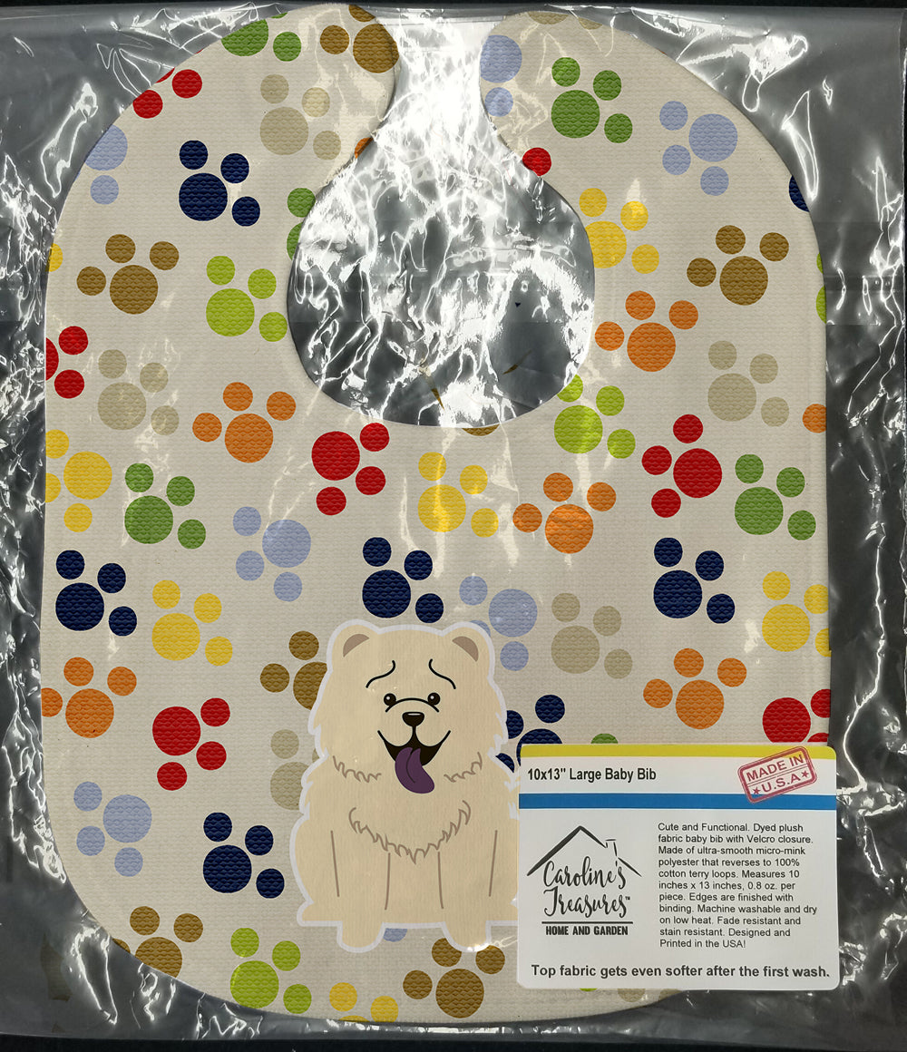 Pawprints Chow Chow White Baby Bib Easy-Clean Baby Bib Baby Feeding Accessory Baby Mealtime Essential, 10 x 13, Multicolor