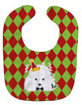 Christmas White Poodle Baby Bib Easy-Clean Baby Bib Baby Feeding Accessory Baby Mealtime Essential, 10 x 13, Multicolor