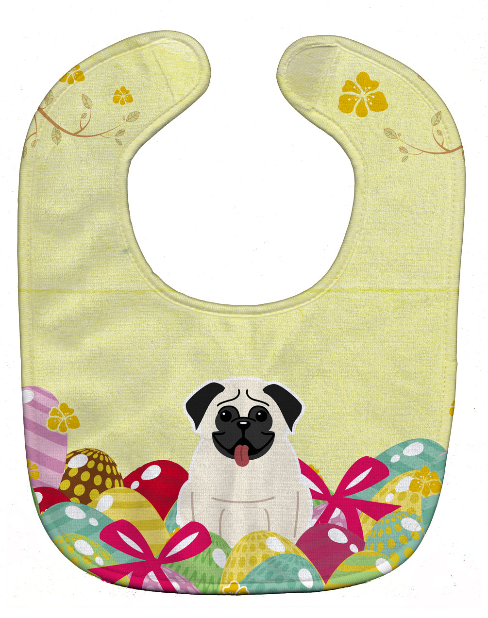Easter Eggs Pug Cream Baby Bib Easy-Clean Baby Bib Baby Feeding Accessory Baby Mealtime Essential, 10 x 13, Multicolor