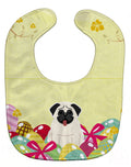 Easter Eggs Pug Cream Baby Bib Easy-Clean Baby Bib Baby Feeding Accessory Baby Mealtime Essential, 10 x 13, Multicolor