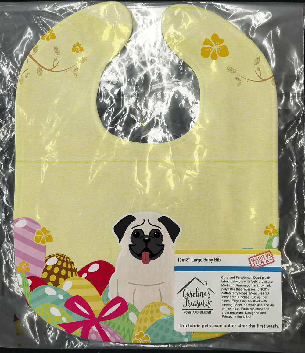 Easter Eggs Pug Cream Baby Bib Easy-Clean Baby Bib Baby Feeding Accessory Baby Mealtime Essential, 10 x 13, Multicolor