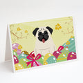 Easter Eggs Pug Cream Greeting Cards Pack of 8 Blank Cards with Envelopes Whimsical A7 Size 5x7