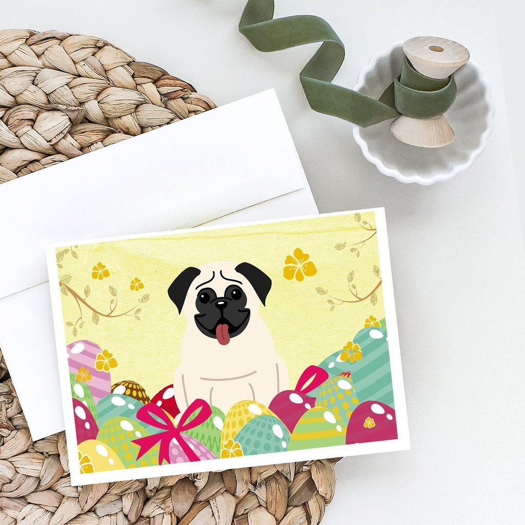 Easter Eggs Pug Cream Greeting Cards Pack of 8 Blank Cards with Envelopes Whimsical A7 Size 5x7
