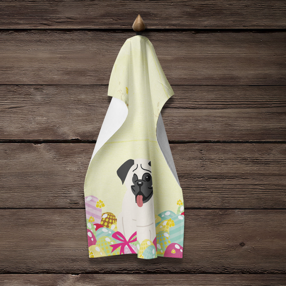 Easter Eggs Pug Cream Kitchen Towel Velour Plush Front and Cotton Loop Back Machine Washable