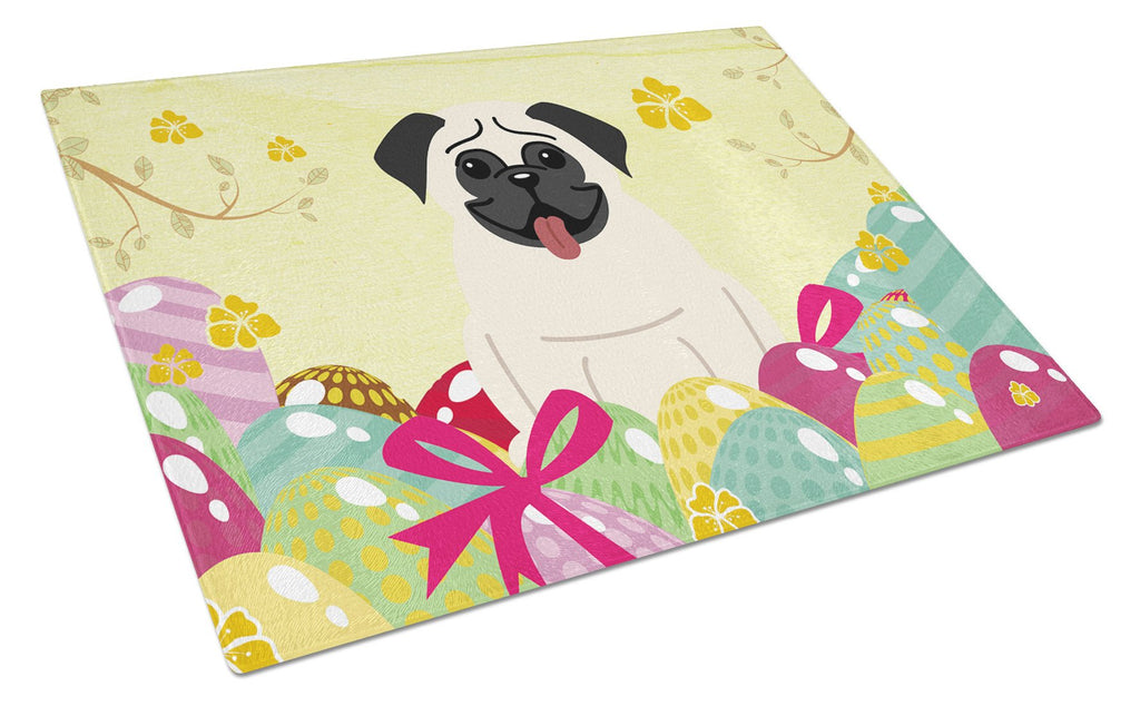 Easter Eggs Pug Cream Cutting Board Tempered Glass Kitchen Cutting Surface, Heat Resistant Chopping, Non-Slip Feet, Food Prep & Serving