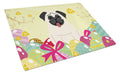 Easter Eggs Pug Cream Cutting Board Tempered Glass Kitchen Cutting Surface, Heat Resistant Chopping, Non-Slip Feet, Food Prep & Serving