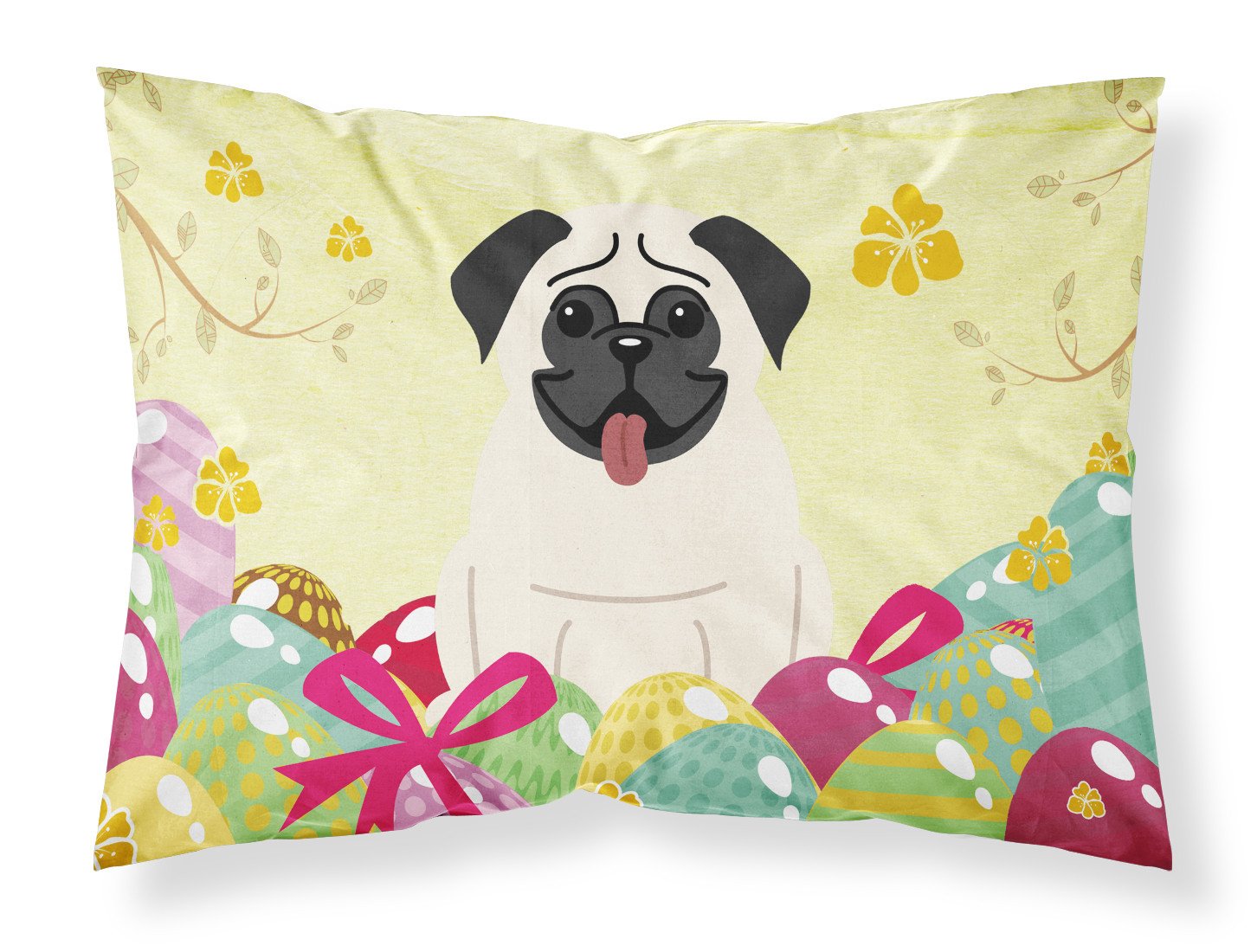 Easter Eggs Pug Cream Standard Pillowcase Lightweight Super Soft Easy Care Decorative Artwork Pillowcase, Standard