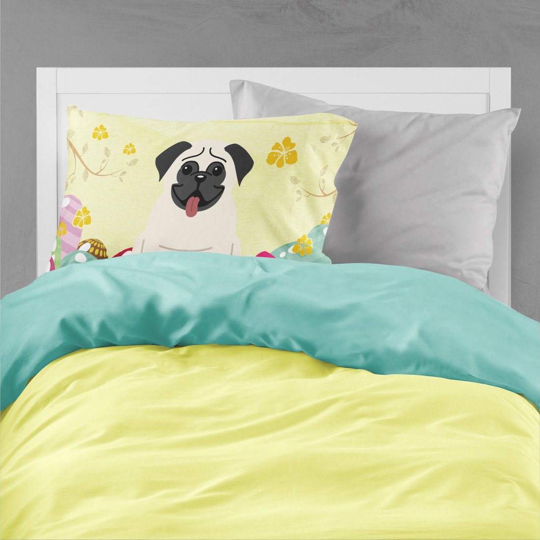 Easter Eggs Pug Cream Standard Pillowcase Lightweight Super Soft Easy Care Decorative Artwork Pillowcase, Standard