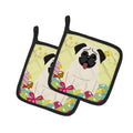 Easter Eggs Pug Cream Pot Holder Set of 2 Heat Resistant Quilted Hot Pads 7.5 x 7.5 Inch, Insulated Kitchen Trivets for Cooking & Baking