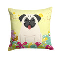 Easter Eggs Pug Cream Decorative Throw Pillow 14x14 Indoor Outdoor Accent Cushion, Fabric Cover with Insert for Sofa, Bed, Porch & Living Room