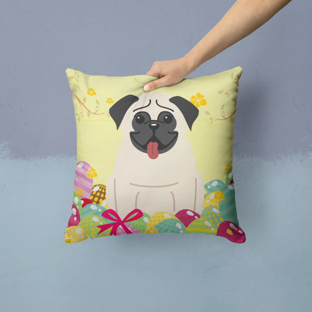 Easter Eggs Pug Cream Decorative Throw Pillow 14x14 Indoor Outdoor Accent Cushion, Fabric Cover with Insert for Sofa, Bed, Porch & Living Room