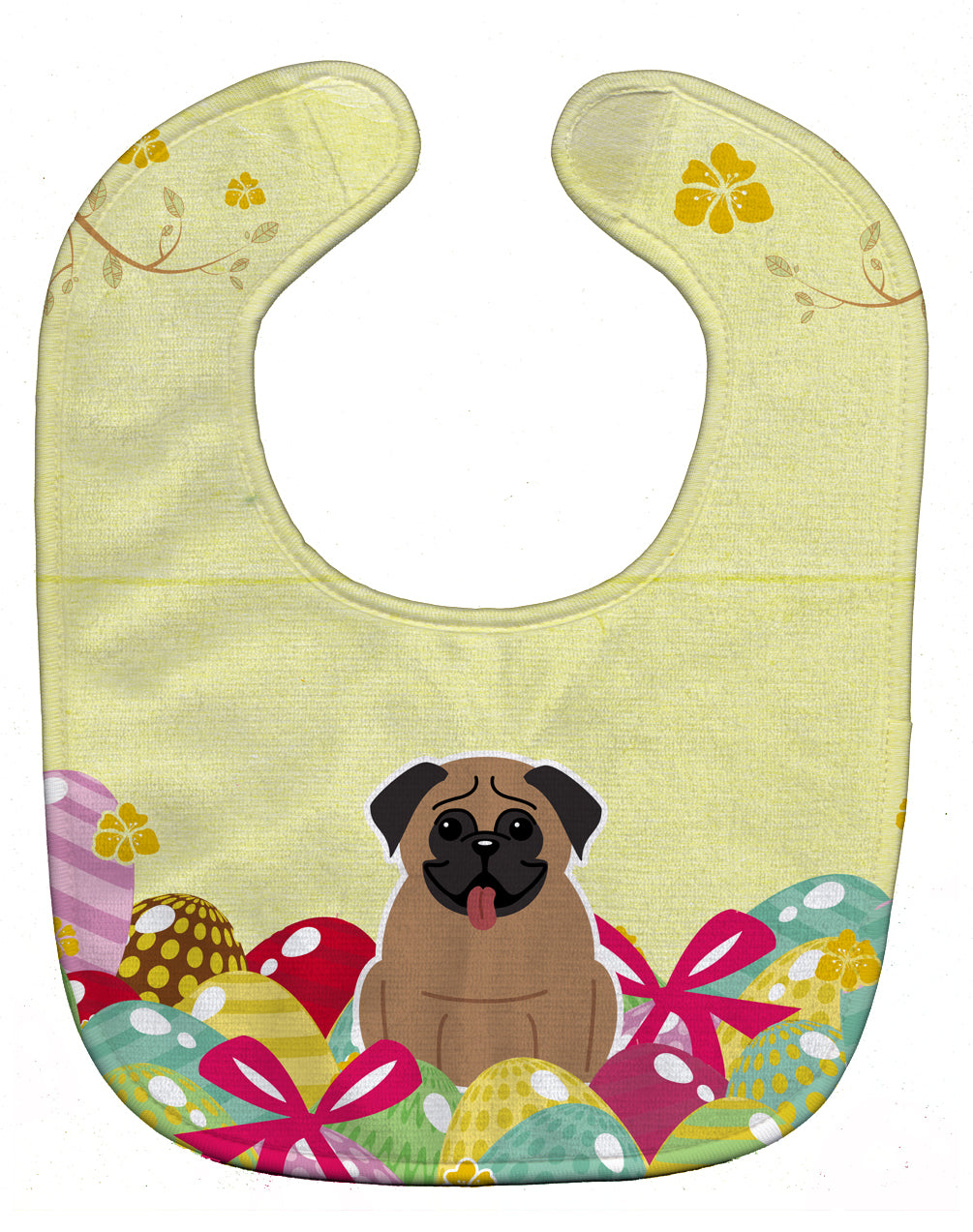 Easter Eggs Pug Brown Baby Bib Easy-Clean Baby Bib Baby Feeding Accessory Baby Mealtime Essential, 10 x 13, Multicolor