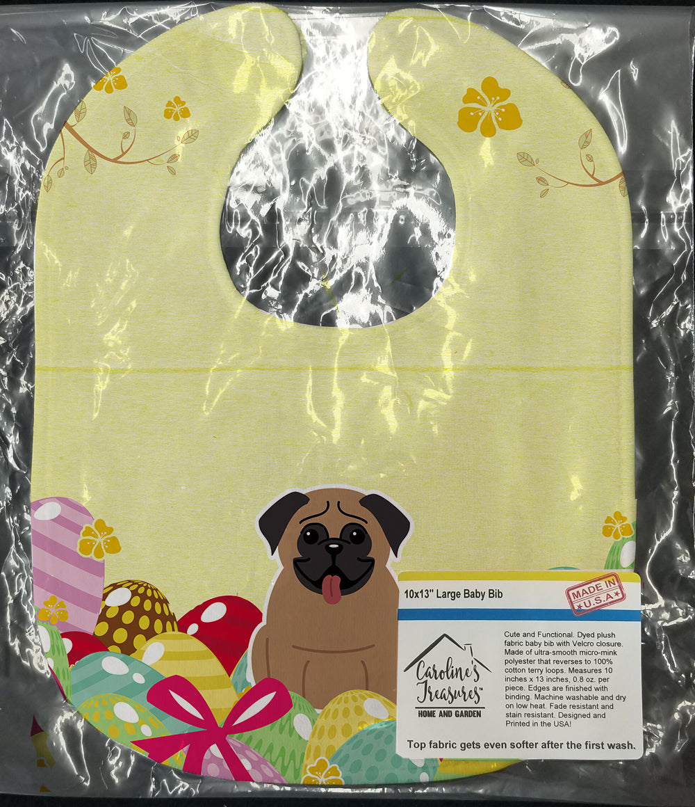 Easter Eggs Pug Brown Baby Bib Easy-Clean Baby Bib Baby Feeding Accessory Baby Mealtime Essential, 10 x 13, Multicolor