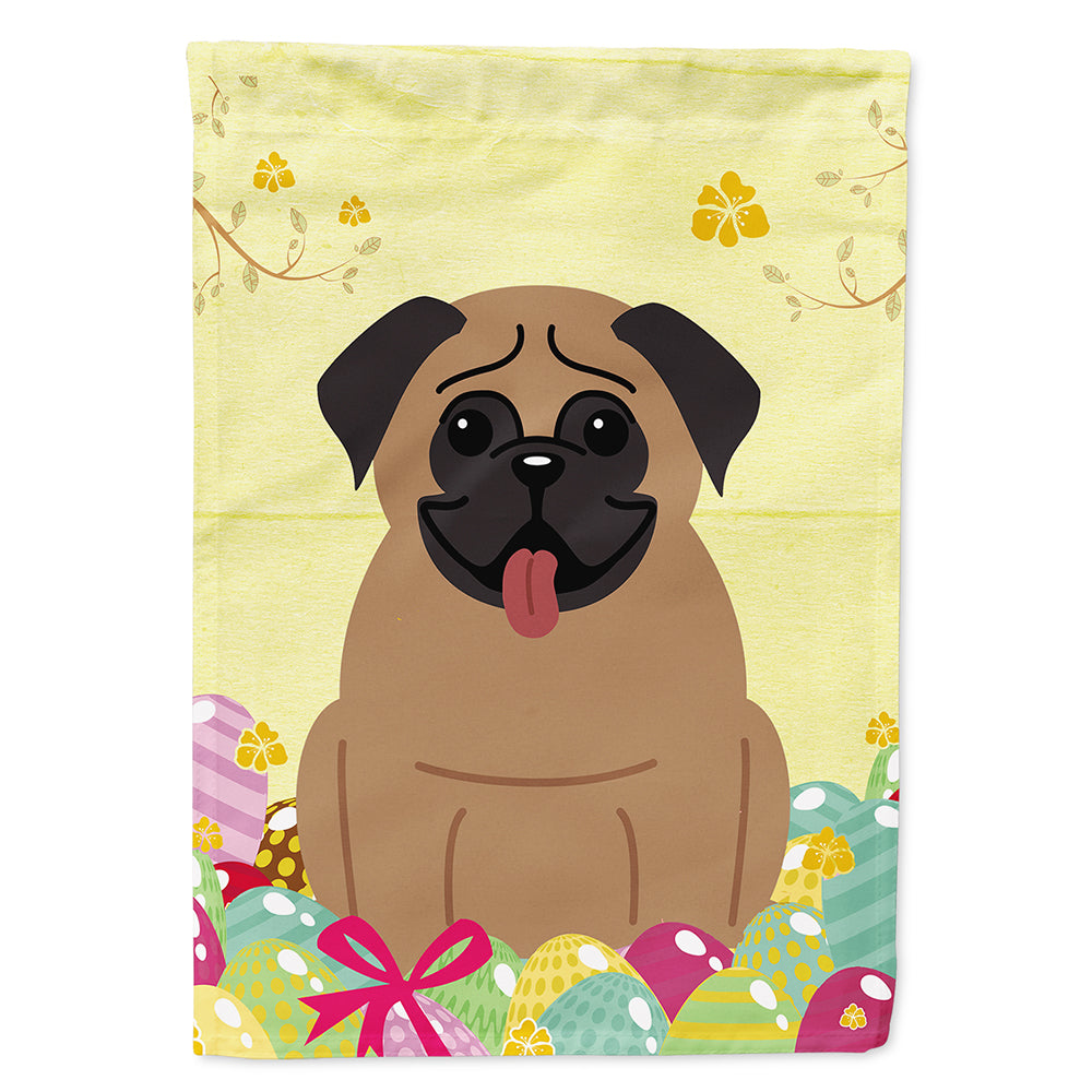 Easter Eggs Pug Brown House Flag 28x40 Porch Sleeve Pole Decorative Outside Yard Banner Artwork Wall Hanging, Polyester
